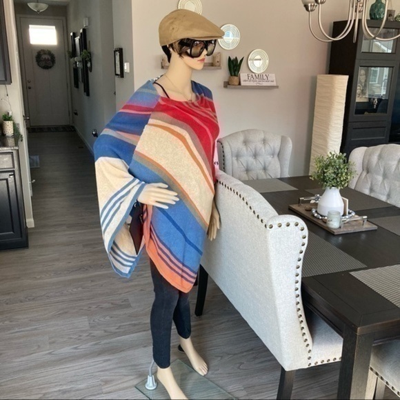 💋 Chaps knit poncho striped sweater cardigan - Picture 2 of 9